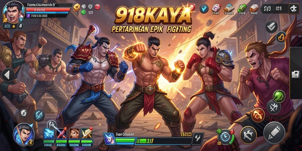 Tangkapan layar gameplay 918KAYA dengan aksi pertarungan yang intens.