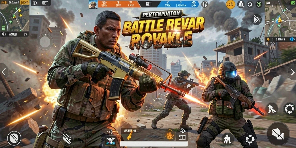 Tampilan aksi mendebarkan dari gameplay 9ET Battle Royale.