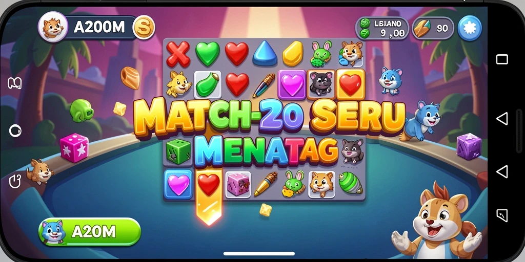 Tampilan gameplay A200M dalam format match-3 yang menarik.