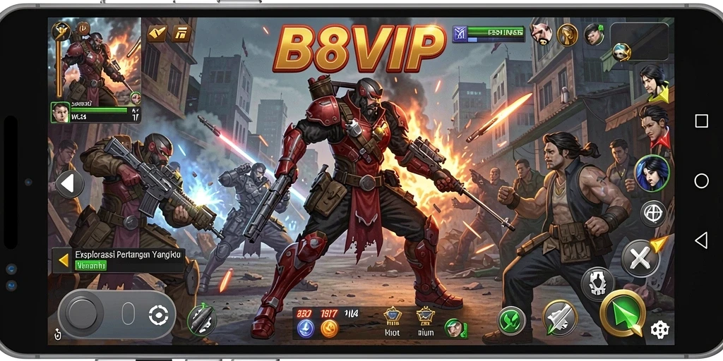 Screenshot B8VIP menampilkan aksi pertarungan yang seru dan intens.