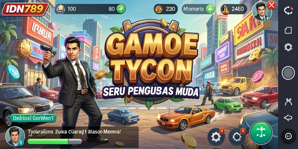 Tampilan gameplay mendebarkan di IDN789 yang menunjukkan manajemen bisnis.