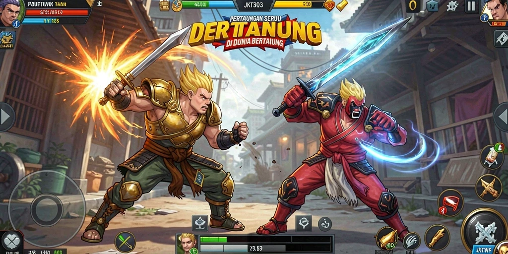 Screenshot JKT303 menampilkan karakter dalam pertarungan epik.