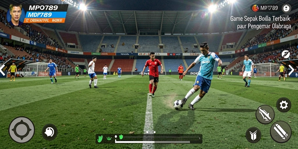 Screenshot gameplay yang menunjukkan aksi mendebarkan sepak bola.