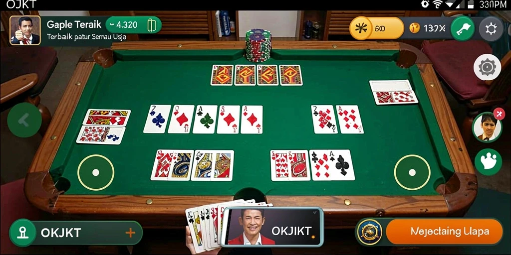Screenshot utama OKJKT menampilkan gameplay Gaple yang mengasyikkan.