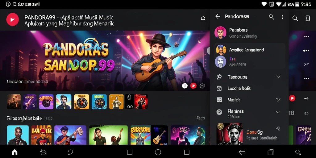 Tampilan screenshot PANDORA99 saat pengguna menikmati musik dan berkompetisi.