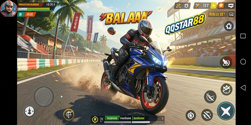 Gameplay seru dari QQSTAR88 saat balapan motor di trek menantang.