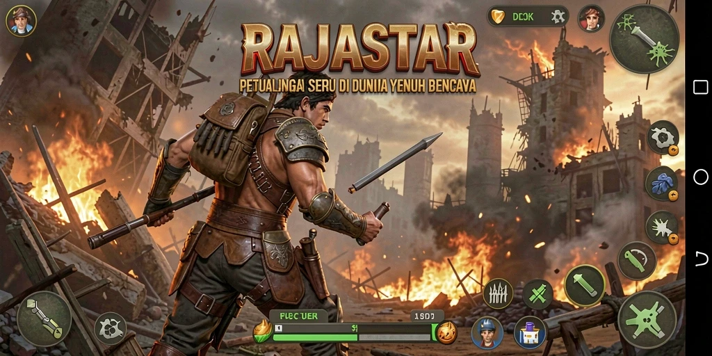 Tampilan gameplay yang mendebarkan di RAJASTAR dengan petualangan menantang.