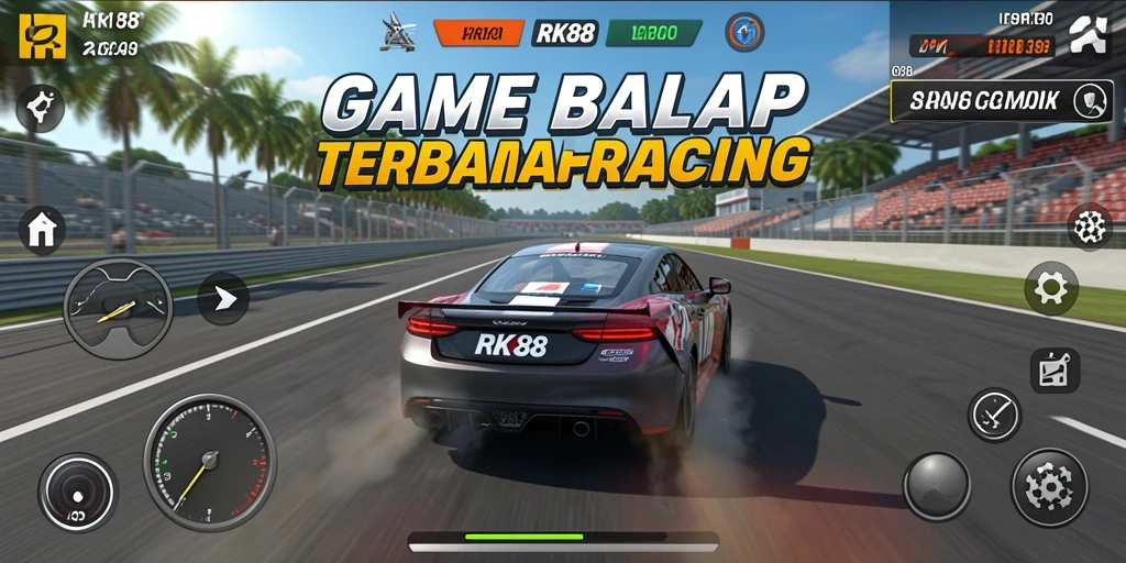 Tampilan gameplay menegangkan di RK88 dengan mobil balap yang beraksi.