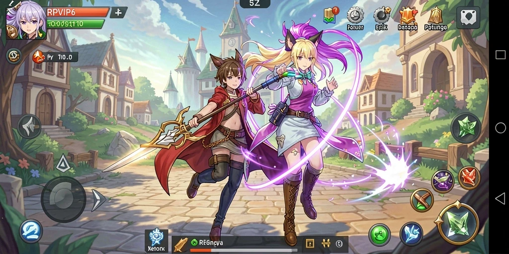 Screenshot gameplay RPVIP6 dengan karakter anime yang beraksi.