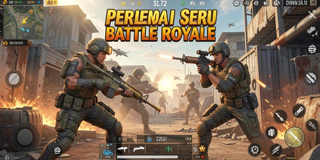 Gameplay SL72 menampilkan pertarungan seru dalam arena Battle Royale.