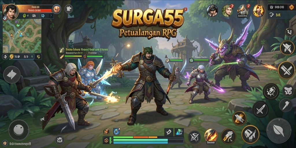 Tampilan gameplay mendebarkan dari SURGA55 yang penuh aksi RPG.